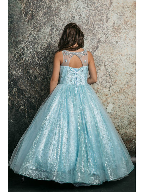 Petite Adele Big Girls Blue Jewel Illusion Neckline Pageant Dress 8-16 - SophiasStyle.com